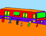 Desenho Passageiros à espera do comboio pintado por FLAVIO