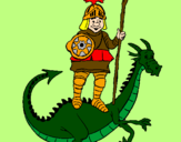 Desenho Cavaleiro São Jorge e o dragão pintado por Greiciele