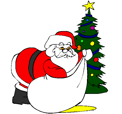 Desenho de Pai Natal a distribuir presentes pintado e colorido por Usuário  não registrado o dia 11 de Dezembro do 2010