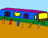 Desenho Passageiros à espera do comboio pintado por rafaela fut b.