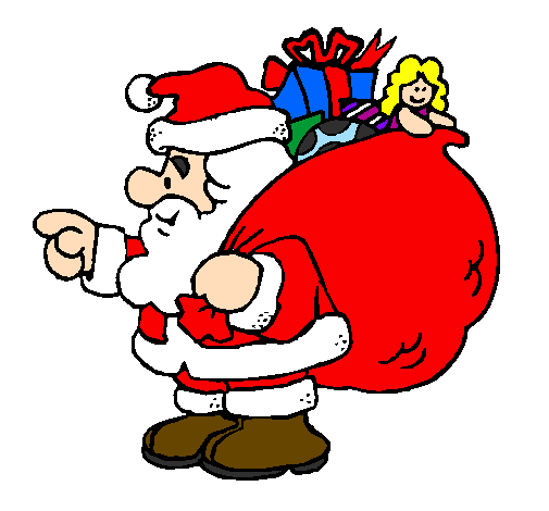 Desenho de Pai Natal com o saco de presentes pintado e colorido por Usuário  não registrado o dia 06 de Dezembro do 2010