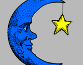 Desenho Lua e estrela pintado por lua e estrela