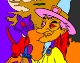 Desenho Bruxa e gato pintado por balat