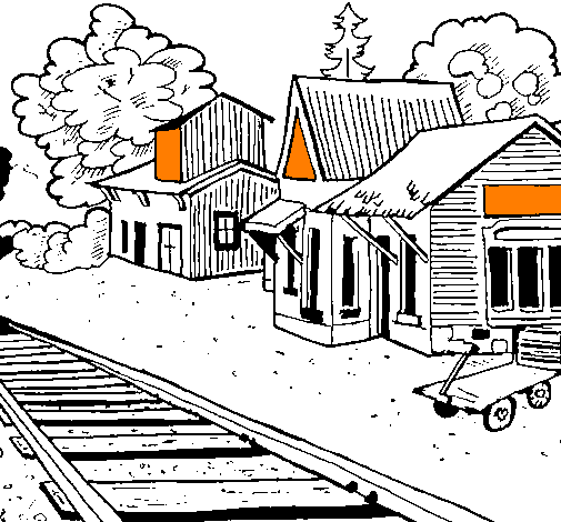 Desenho Estação de comboio pintado por estações