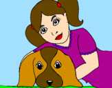 Desenho Menina a abraçar o seu cão pintado por duda