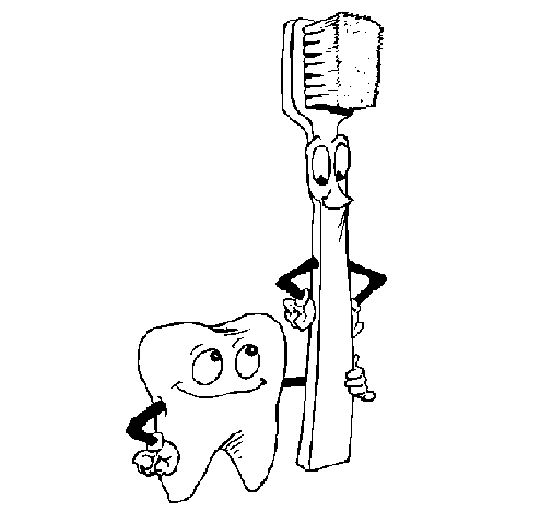 Desenho Dentes e escova de dentes pintado por tesoura e dedal