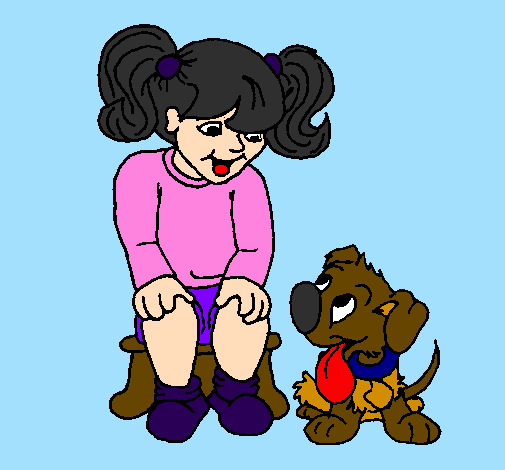 Desenho Menina com o seu cãozito pintado por chorão