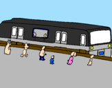 Desenho Passageiros à espera do comboio pintado por verdadeiro