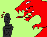 Desenho Homem assustado pintado por dragão