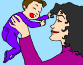 Desenho Mãe e filho  pintado por colore luisa e julia