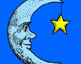 Desenho Lua e estrela pintado por lu