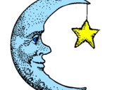 Desenho Lua e estrela pintado por noite