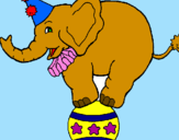 Desenho Elefante em cima de uma bola pintado por iara