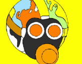 Desenho Terra com máscara de gás pintado por cleusa