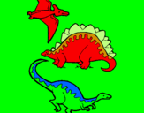 Desenho Três classes de dinossauros pintado por teteu