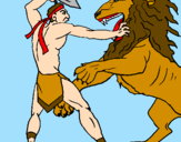 Desenho Gladiador contra leão pintado por andre