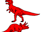 Desenho Tricerátopo e tiranossauro rex pintado por Gui