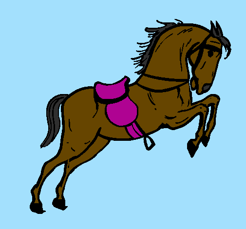 Cavalo com sela a saltar