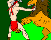 Desenho Gladiador contra leão pintado por Rafa