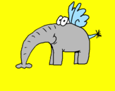 Desenho Elefante com asas pintado por luisa