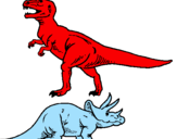 Desenho Tricerátopo e tiranossauro rex pintado por joão
