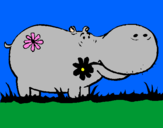 Desenho Hipopótamo com flores pintado por B.