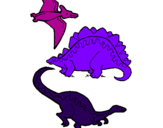 Desenho Três classes de dinossauros pintado por maxi