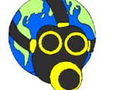 Desenho Terra com máscara de gás pintado por Victoria Borges
