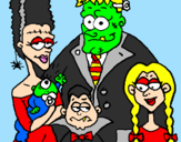 Desenho Família de monstros pintado por Raul
