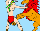 Desenho Gladiador contra leão pintado por matheus