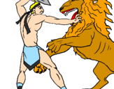 Desenho Gladiador contra leão pintado por gabriel