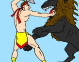 Desenho Gladiador contra leão pintado por eu
