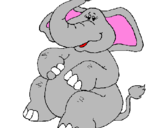 Desenho Elefante com a trompa levantada pintado por Elefante rindo