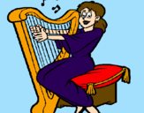 Desenho Mulher a tocar harpa pintado por guillermo