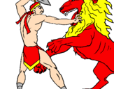 Desenho Gladiador contra leão pintado por lorenzo federizze
