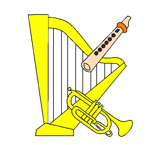 Harpa, flauta e trompeta