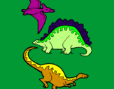 Desenho Três classes de dinossauros pintado por gabriel