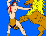 Desenho Gladiador contra leão pintado por julio hahahaha