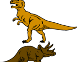 Desenho Tricerátopo e tiranossauro rex pintado por sam
