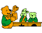 Desenho Professor urso e seus alunos pintado por gabriela
