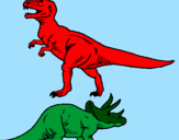 Desenho Tricerátopo e tiranossauro rex pintado por caio