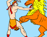 Desenho Gladiador contra leão pintado por XD-ANA MARIA