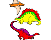 Desenho Três classes de dinossauros pintado por tiggas