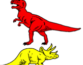 Desenho Tricerátopo e tiranossauro rex pintado por jhonny