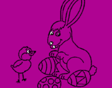 Desenho Pinto, coelhito e ovinhos pintado por Ricardo
