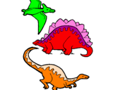 Desenho Três classes de dinossauros pintado por dani