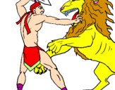 Desenho Gladiador contra leão pintado por LAURA