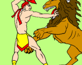 Desenho Gladiador contra leão pintado por LUIZ FELIPE