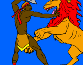Desenho Gladiador contra leão pintado por bernardo