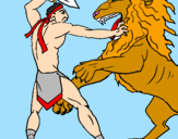 Desenho Gladiador contra leão pintado por alvaro